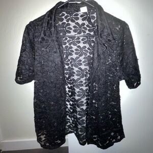 Women’s Black Floral Lace Button Up Shirt